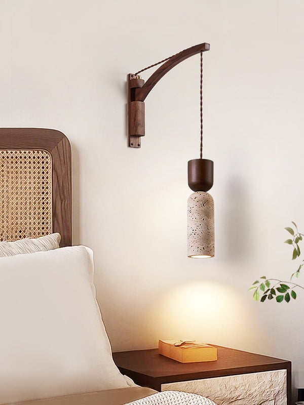 walnut yellow travertine cylinder wall sconce