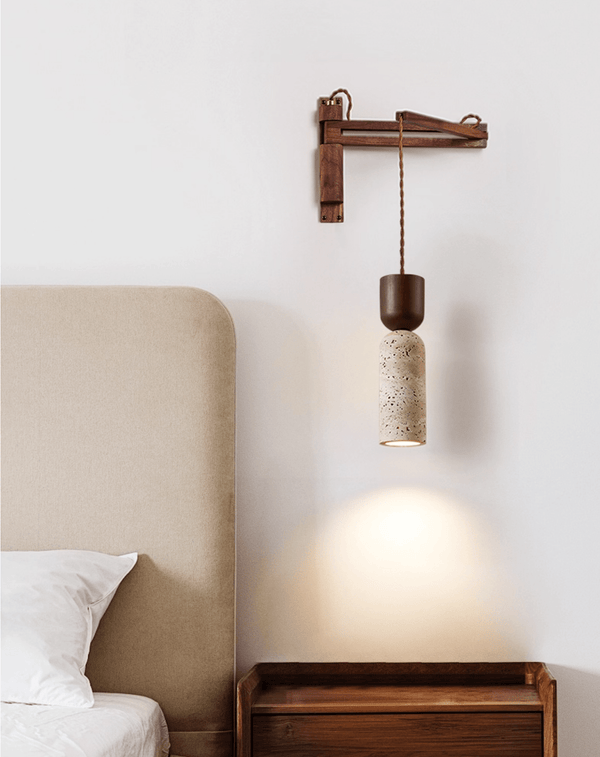 walnut yellow travertine cylinder wall sconce