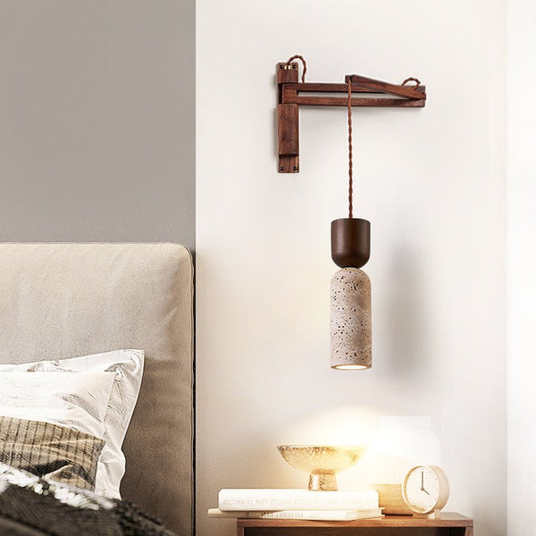 walnut yellow travertine cylinder wall sconce