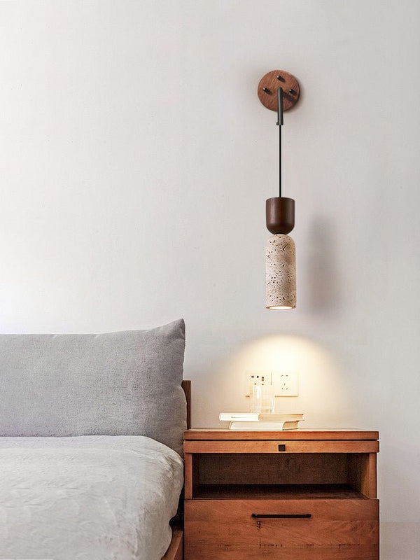 walnut yellow travertine cylinder wall sconce
