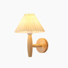 white linen pleated fabric wood wall sconce