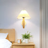 white linen pleated fabric wood wall sconce