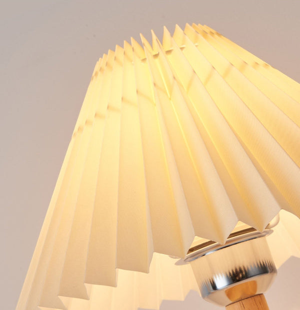 white linen pleated fabric wood wall sconce
