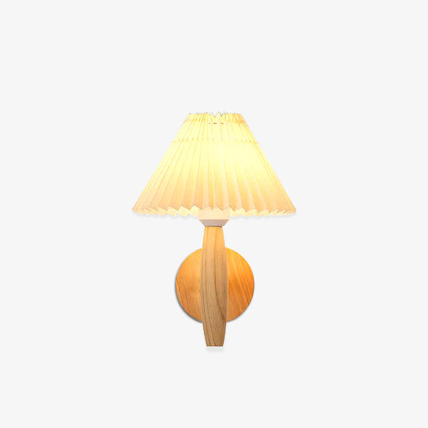 white linen pleated fabric wood wall sconce