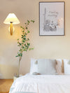 white linen pleated fabric wood wall sconce