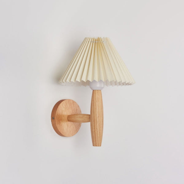 white linen pleated fabric wood wall sconce