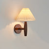 white linen pleated fabric wood wall sconce