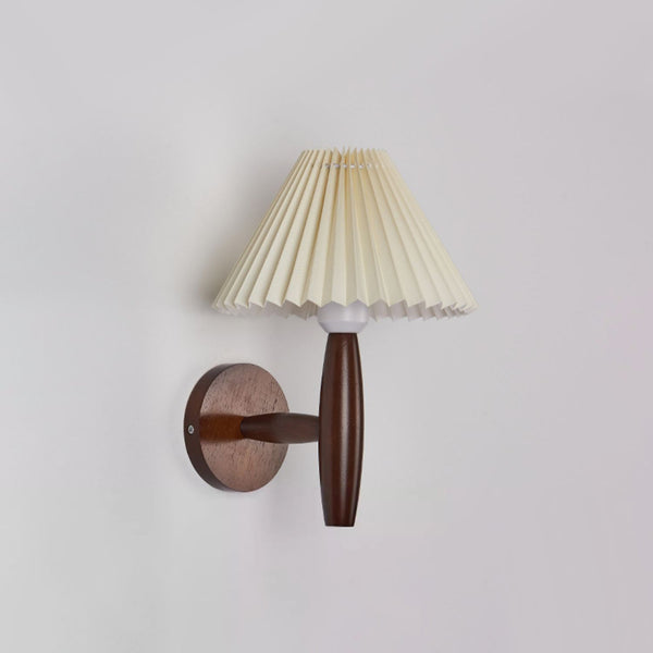 white linen pleated fabric wood wall sconce