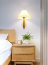 white linen pleated fabric wood wall sconce