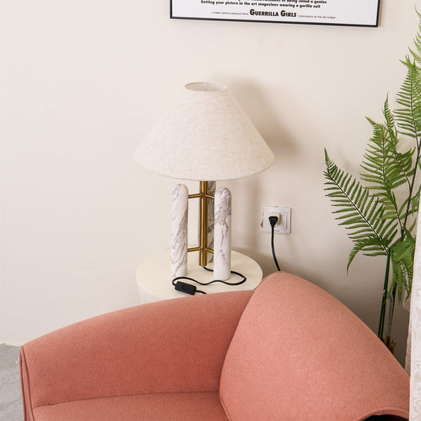 white marble column silk table lamp