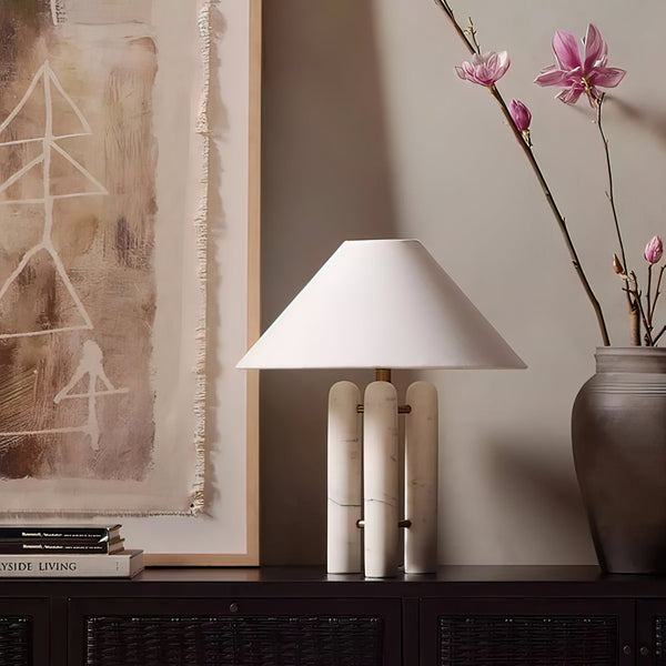 white marble column silk table lamp