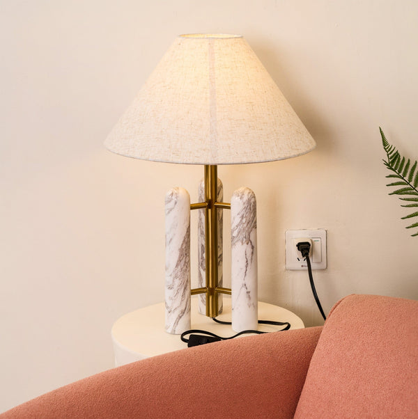 white marble column silk table lamp