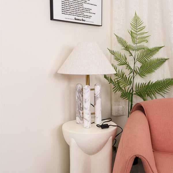 white marble column silk table lamp