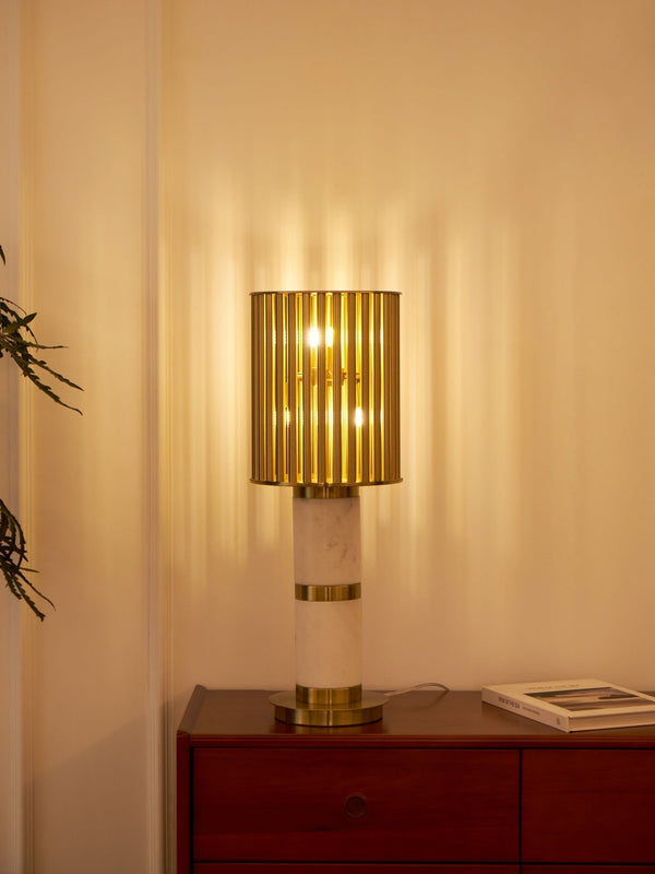 white marble gold slat table lamp