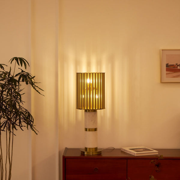 white marble gold slat table lamp