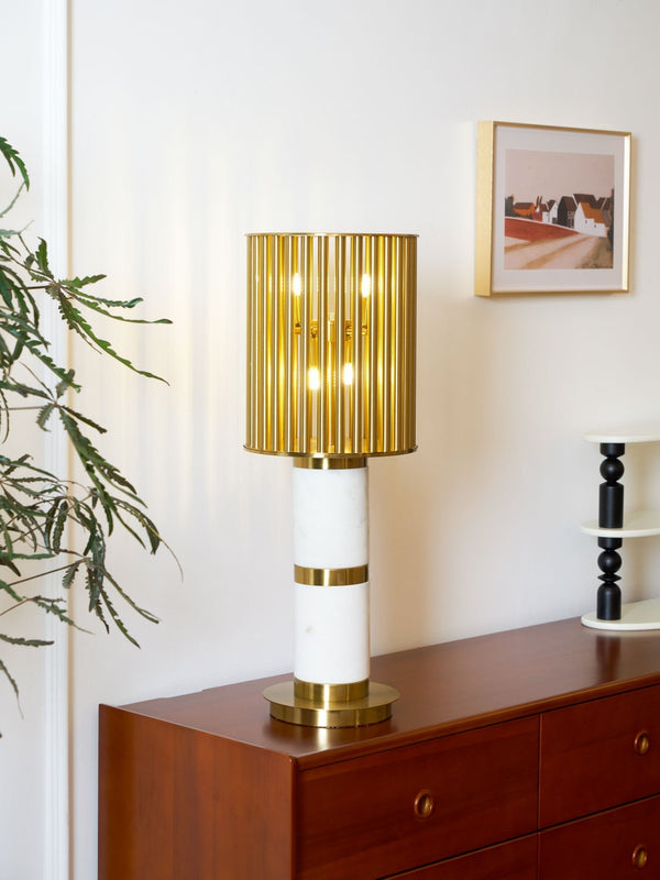 white marble gold slat table lamp