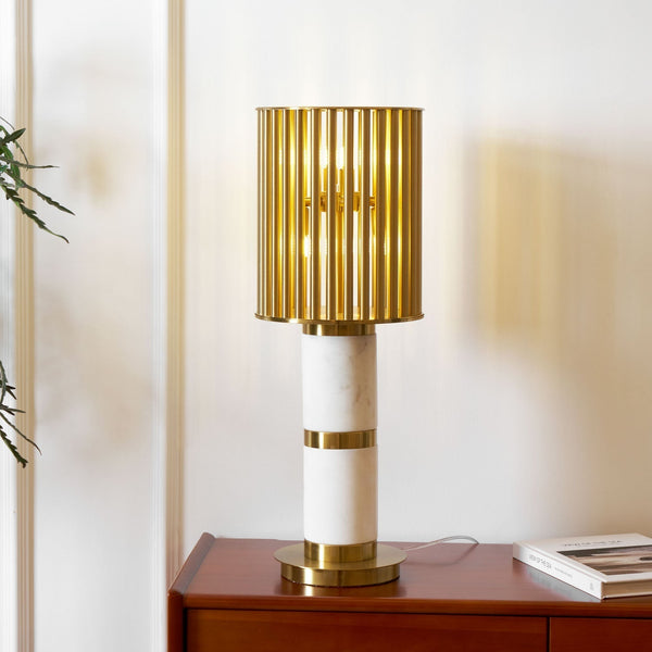 white marble gold slat table lamp