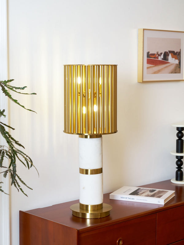 white marble gold slat table lamp