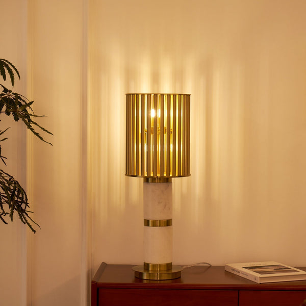 white marble gold slat table lamp