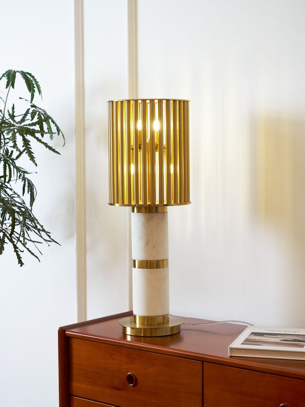 white marble gold slat table lamp