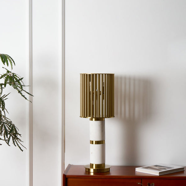 white marble gold slat table lamp