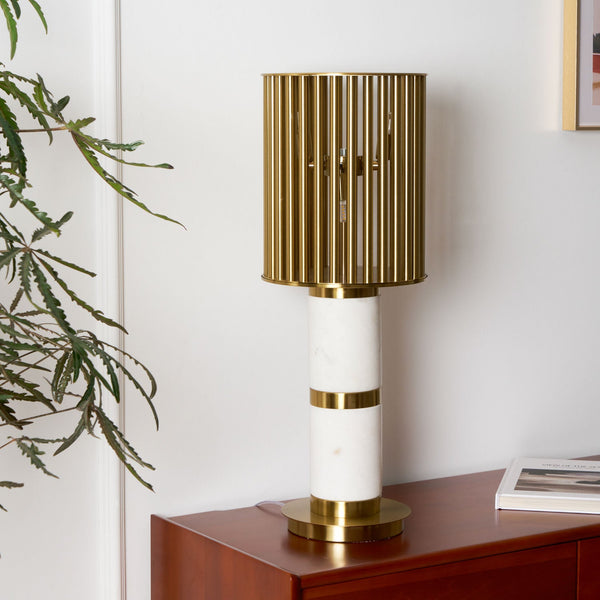white marble gold slat table lamp