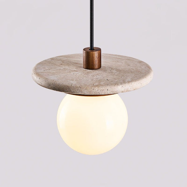 white travertine disk pendant light