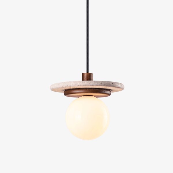 white travertine disk pendant light