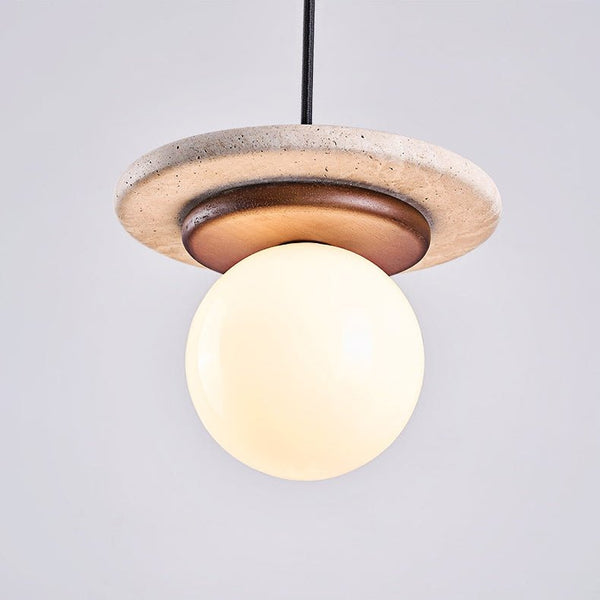 white travertine disk pendant light