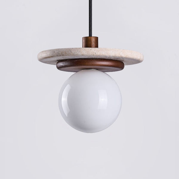 white travertine disk pendant light