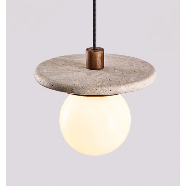 white travertine disk pendant light