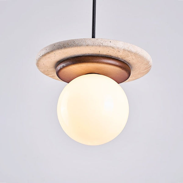 white travertine disk pendant light