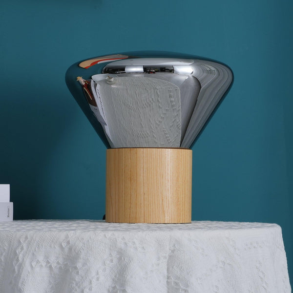 wood blown glass table lamp