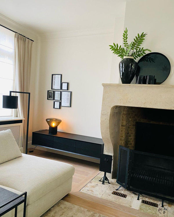 wood blown glass table lamp