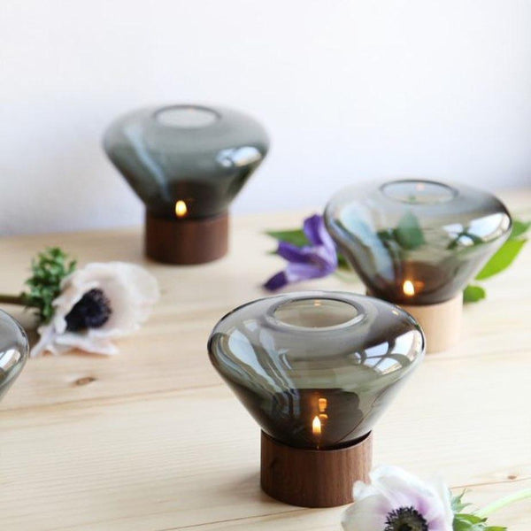 wood blown glass table lamp