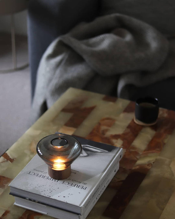 wood blown glass table lamp