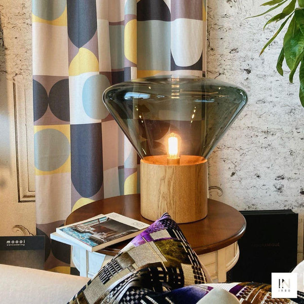 wood blown glass table lamp