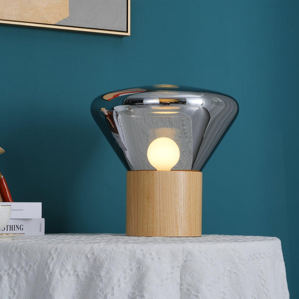 wood blown glass table lamp