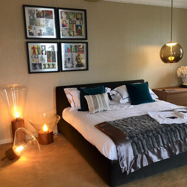 wood blown glass table lamp