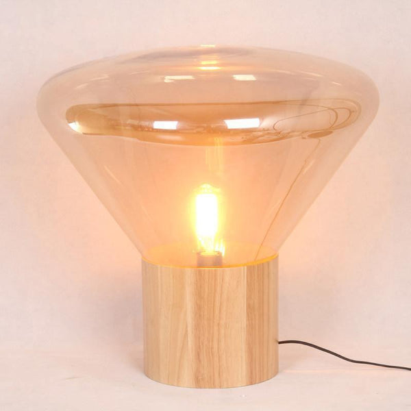 wood blown glass table lamp