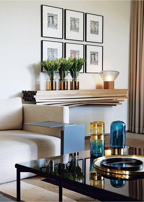 wood blown glass table lamp