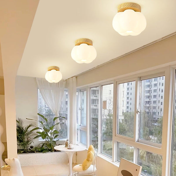 wood grain kapok flower flush mount ceiling light