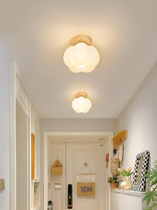 wood grain kapok flower flush mount ceiling light