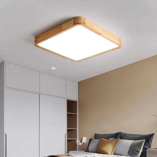 wooden geometric led ceiling light with acrylic shade