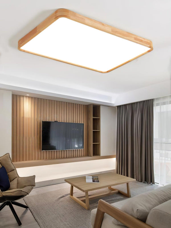 wooden geometric led ceiling light with acrylic shade