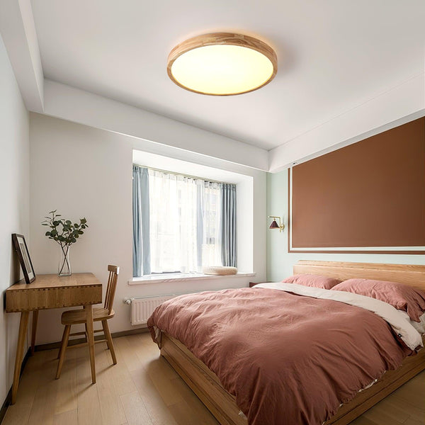 wooden geometric led ceiling light with acrylic shade