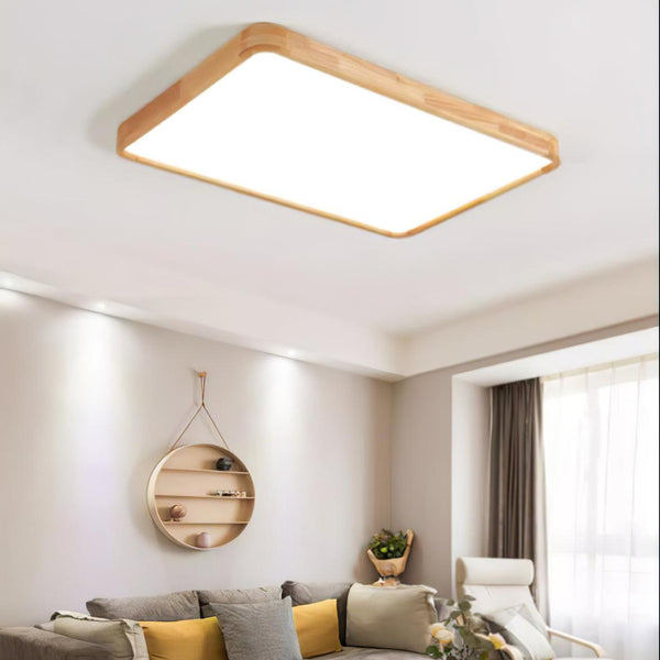 wooden geometric led ceiling light with acrylic shade