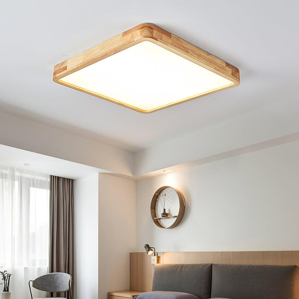 wooden geometric led ceiling light with acrylic shade