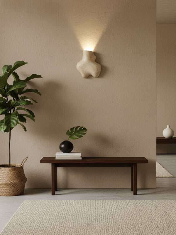 yellow travertine abstract wall sconce