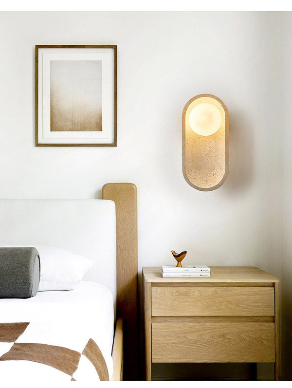 yellow travertine arch glass globe wall sconce